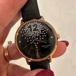 Kate Spade Champagne at Midnight Watch KSW1014- Metro Black Leather Ladies Watch